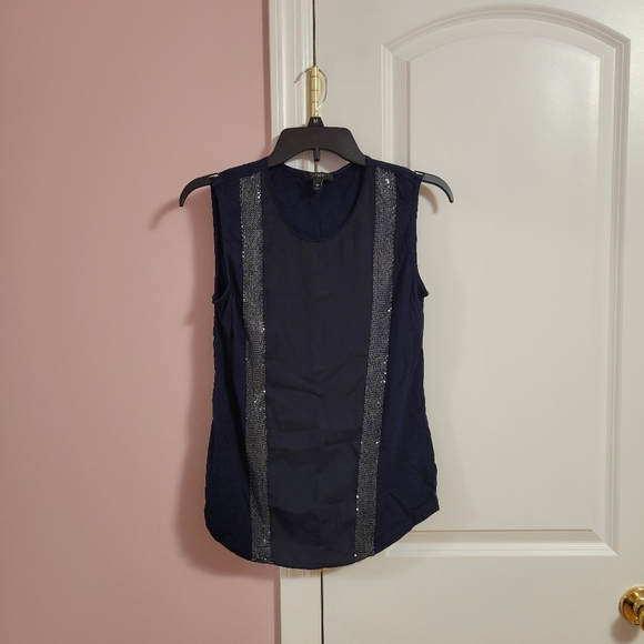 Womens J. Crew Navy Blue Sequin-Trim Sleeveless Tank Top Blouse - XS- Cocktail - Picture 1 of 3